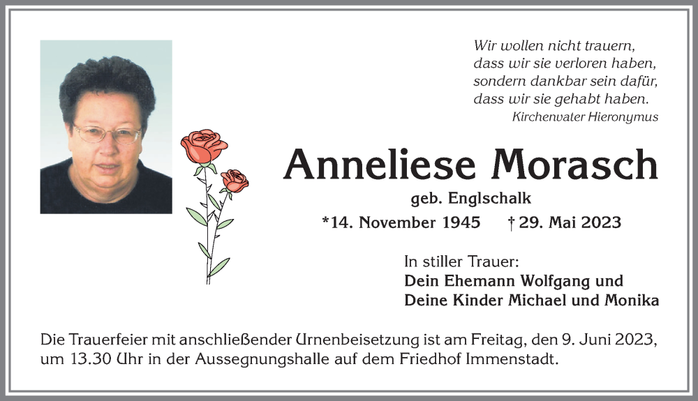 Traueranzeige von Anneliese Morasch von Allgäuer Anzeigeblatt