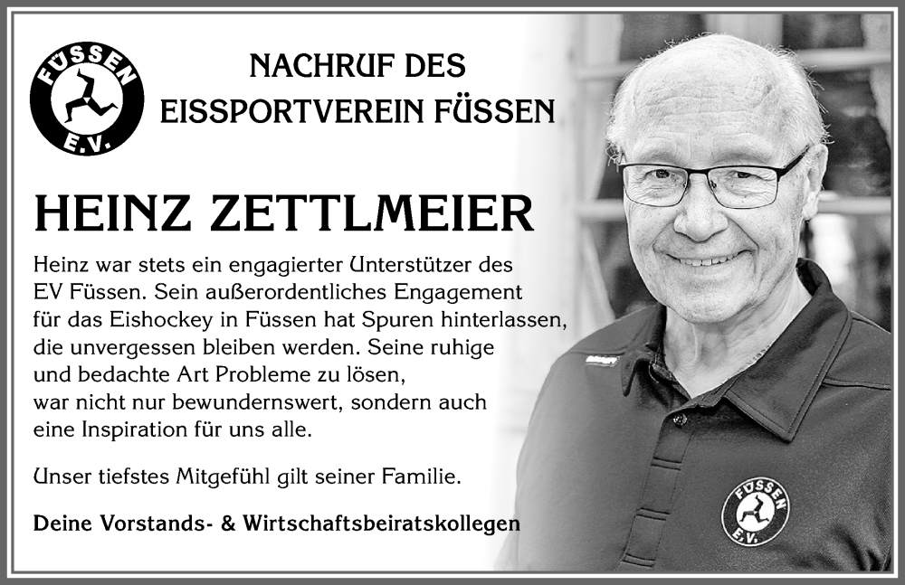 Traueranzeige von Heinz Zettlmeier von Allgäuer Zeitung, Füssen