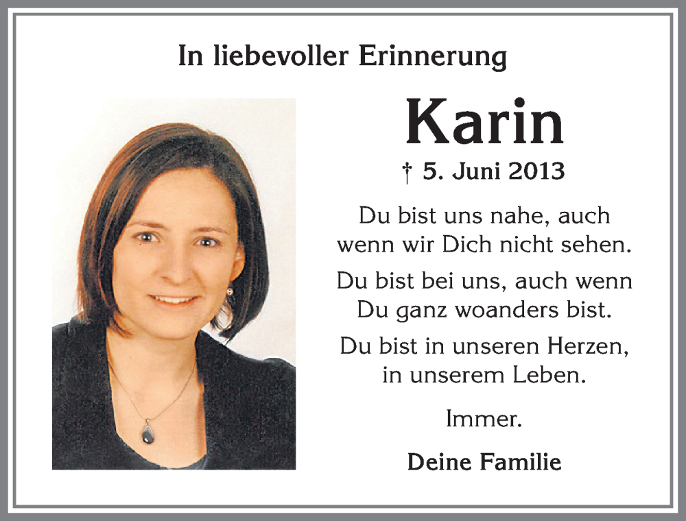 Traueranzeige von Karin  von Allgäuer Zeitung, Füssen