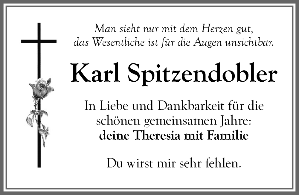 Traueranzeige von Karl Spitzendobler von Allgäuer Zeitung, Kaufbeuren/Buchloe