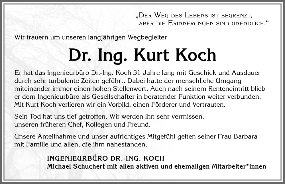 Traueranzeige von Kurt Koch von Allgäuer Zeitung, Gesamtausgabe