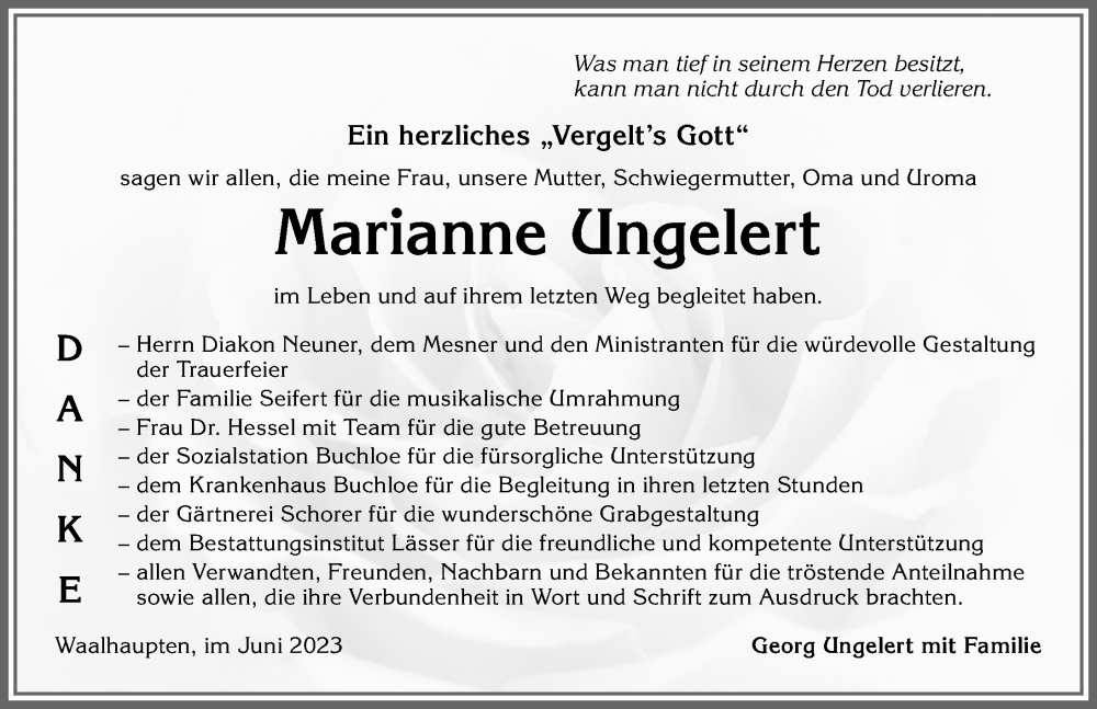  Traueranzeige für Marianne Ungelert vom 10.06.2023 aus Landsberger Tagblatt, Augsburger Allgemeine