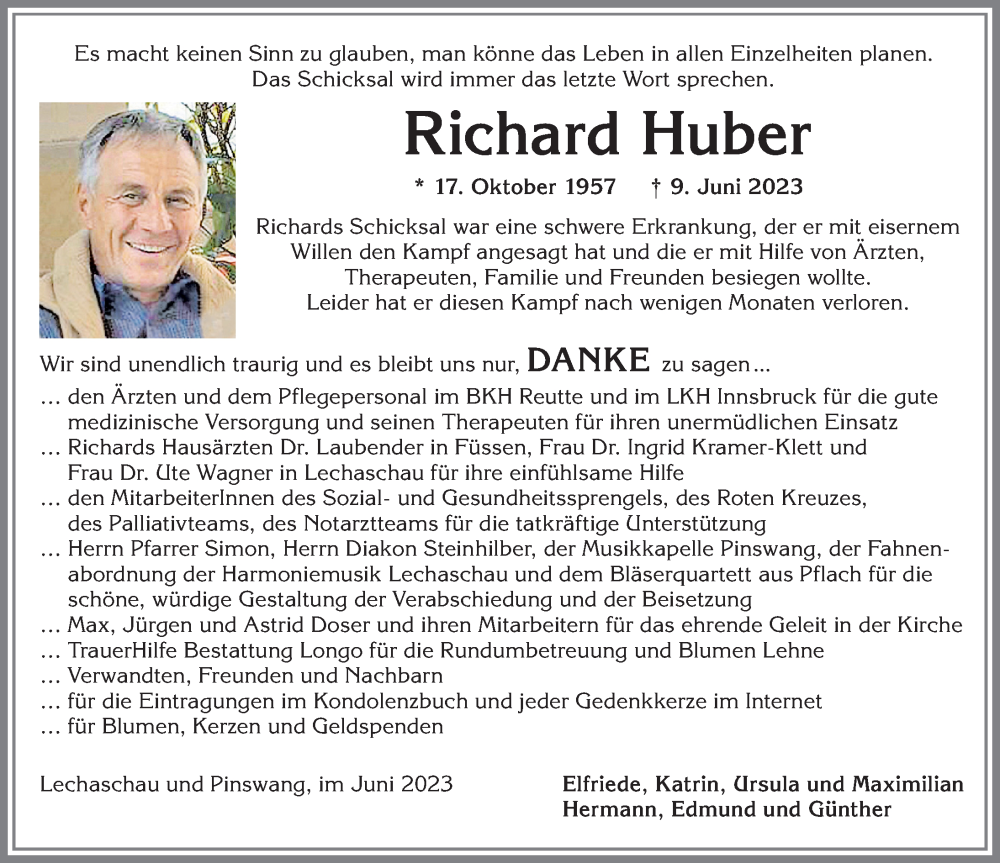 Traueranzeigen Von Richard Huber | Augsburger Allgemeine Zeitung