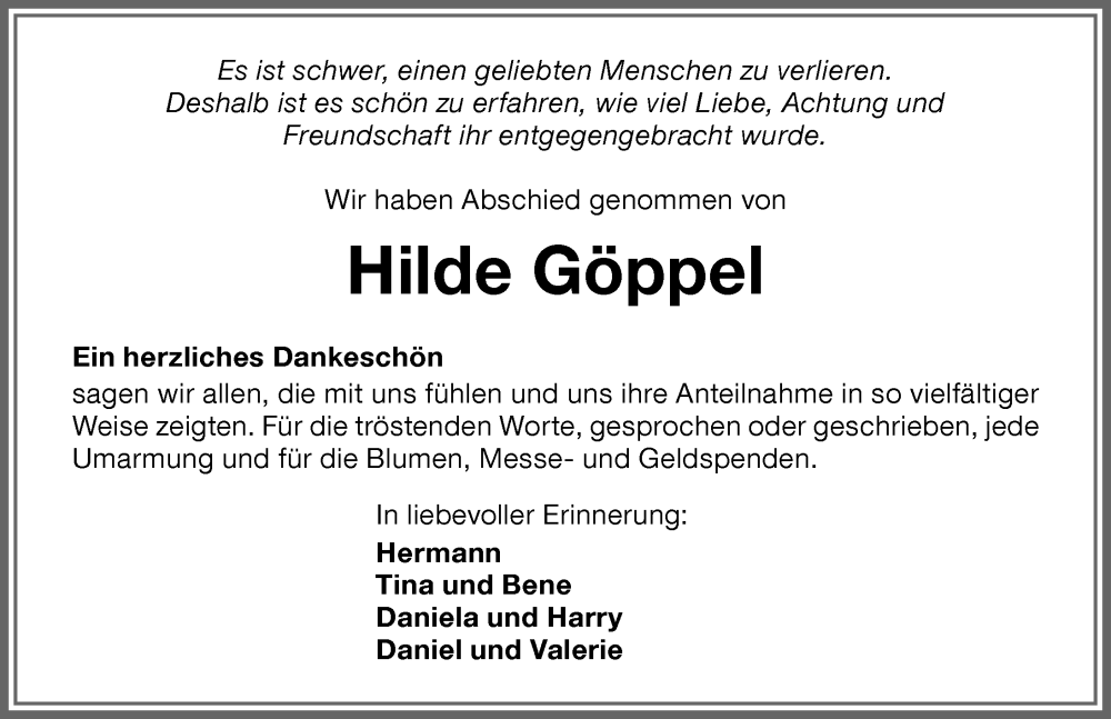 Traueranzeige von Hilde Göppel von Memminger Zeitung