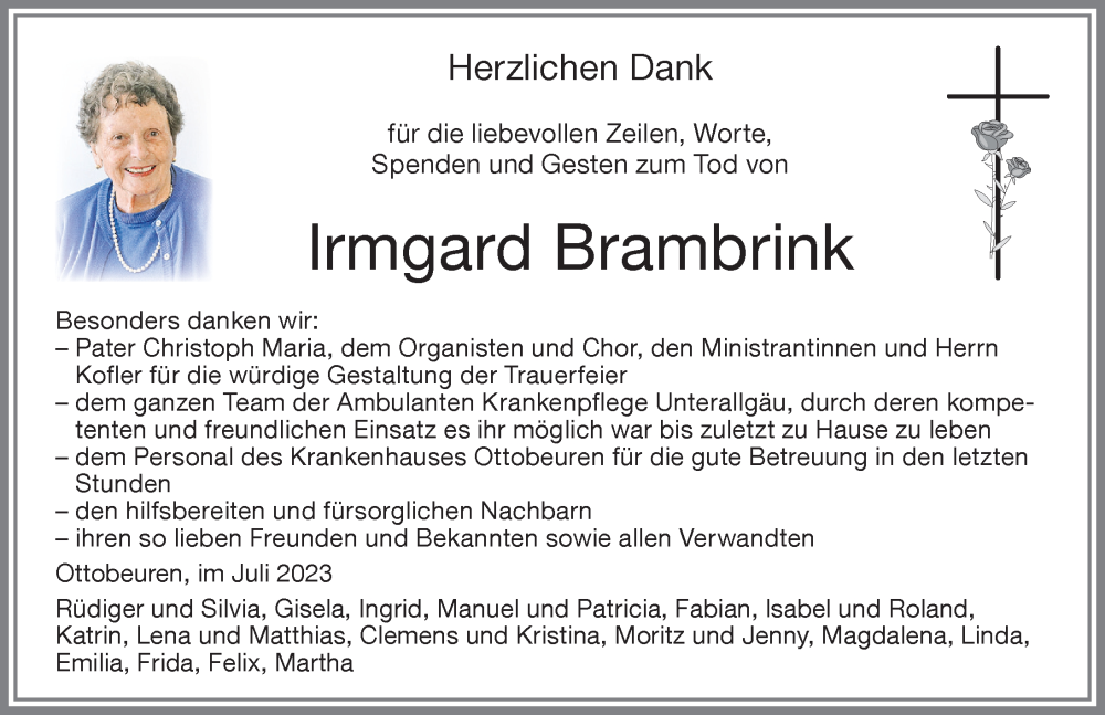 Traueranzeige von Irmgard Brambrink von Memminger Zeitung