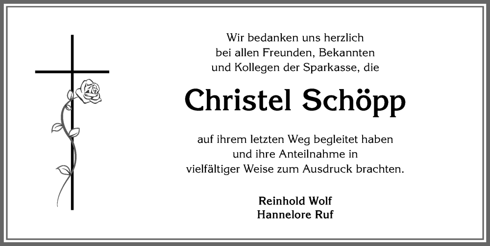 Traueranzeige von Christel Schöpp von Allgäuer Anzeigeblatt