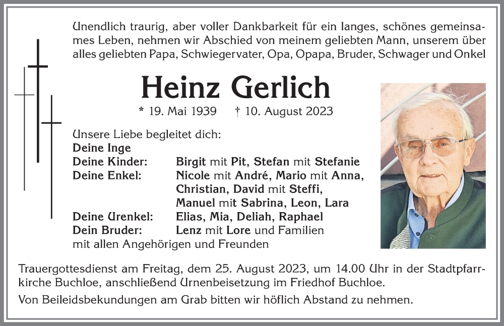 Traueranzeige von Heinz Gerlich von Allgäuer Zeitung, Kaufbeuren/Buchloe