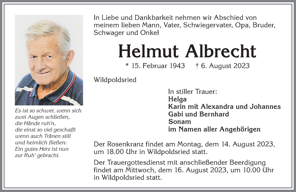 Traueranzeige von Helmut Albrecht von Allgäuer Zeitung,Kempten