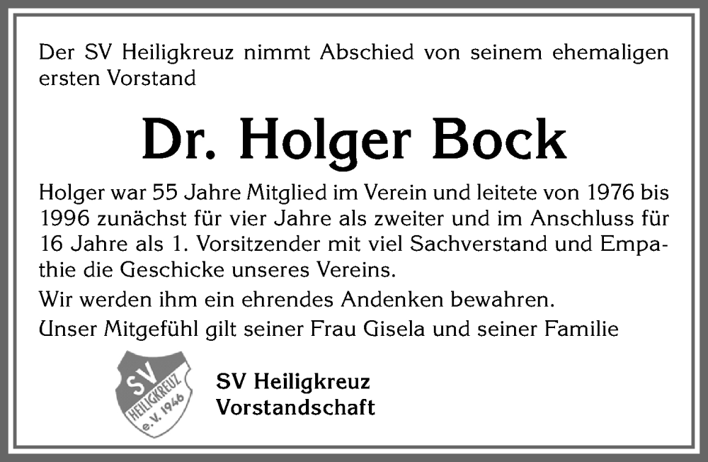 Traueranzeige von Holger Bock von Allgäuer Zeitung,Kempten