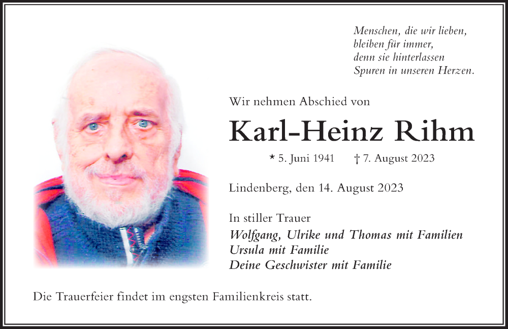 Traueranzeige von Karl-Heinz Rihm von Der Westallgäuer