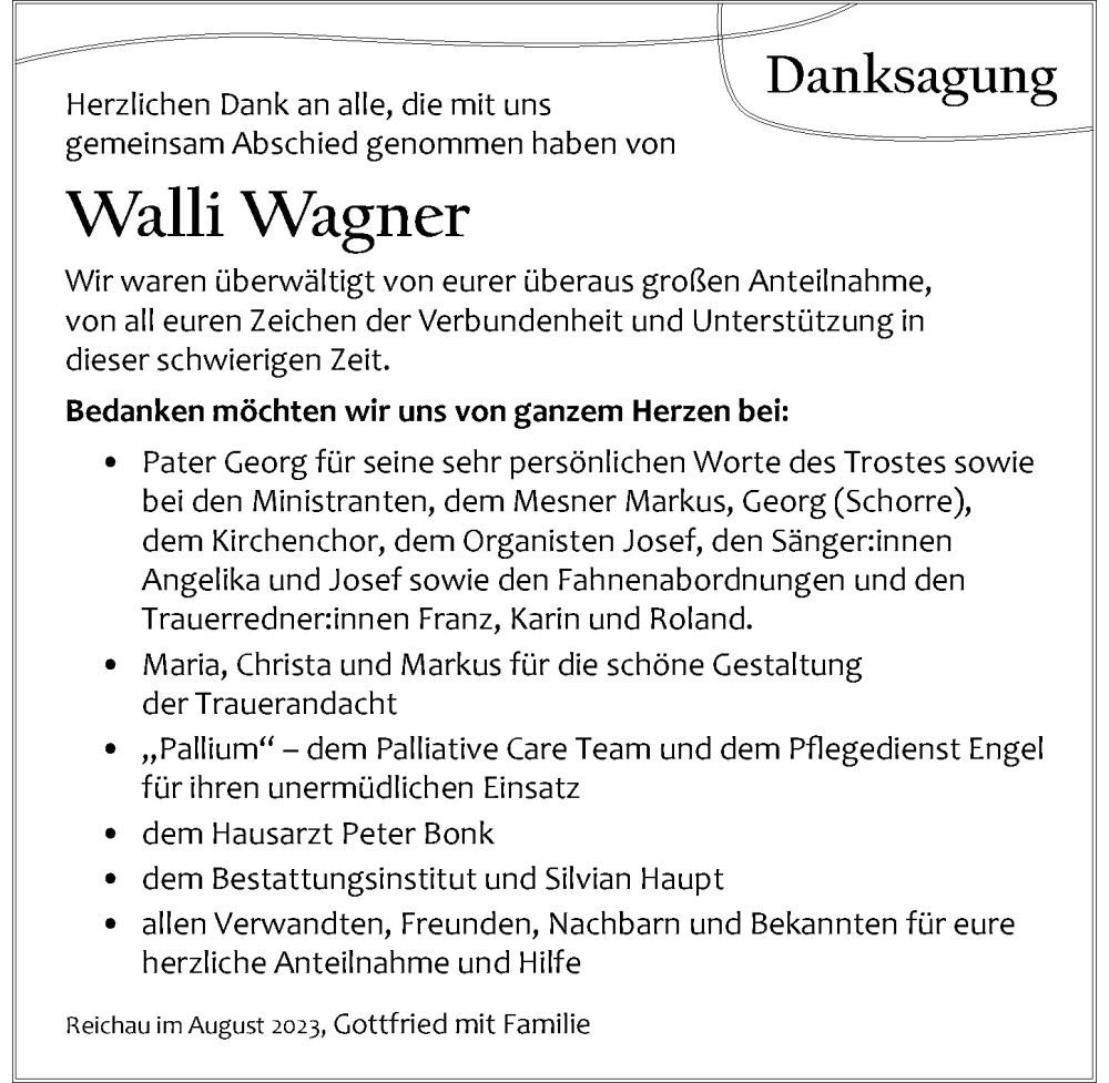 Traueranzeige von Walli Wagner von Memminger Zeitung