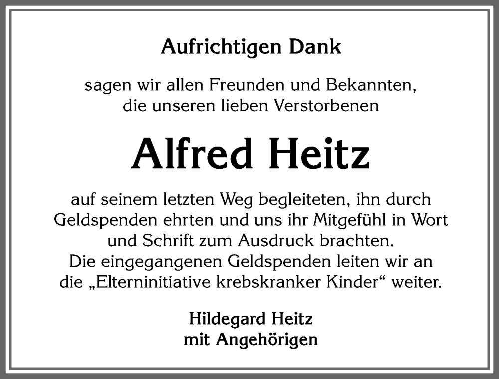 Traueranzeige von Alfred Heitz von Allgäuer Zeitung, Kaufbeuren/Buchloe