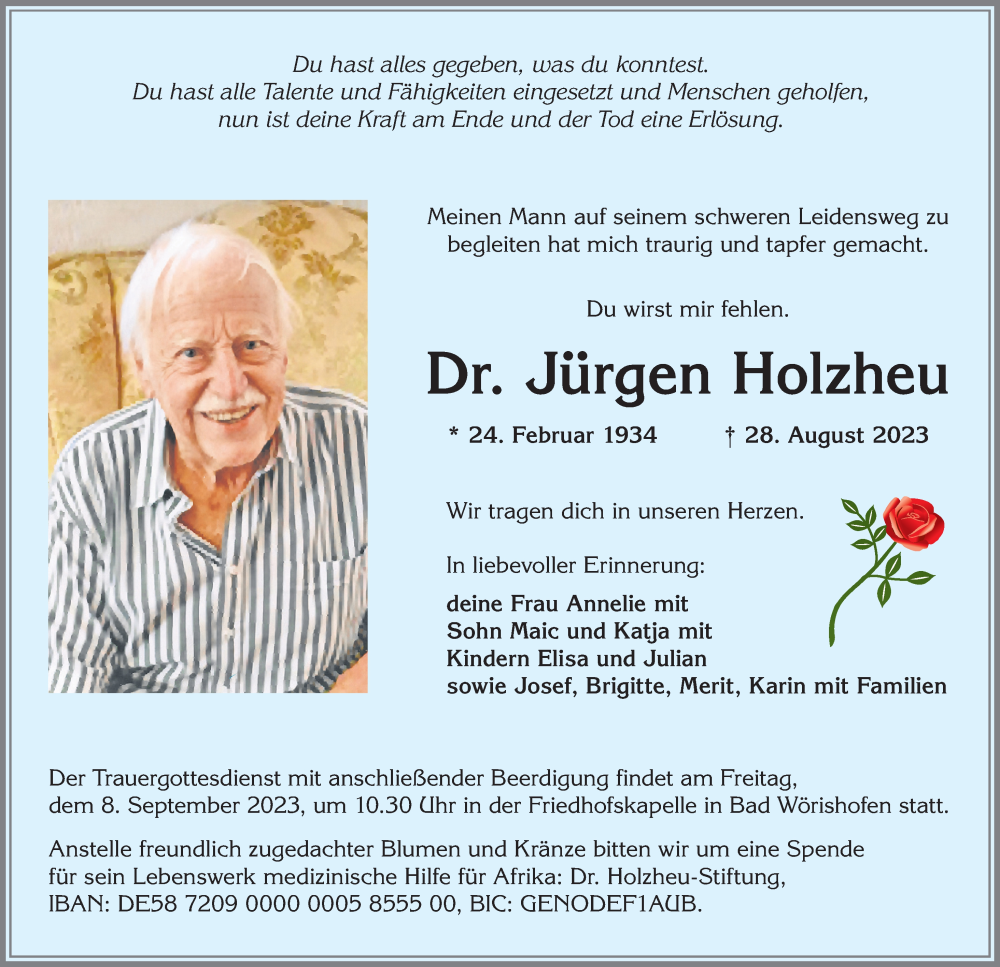  Traueranzeige für Jürgen Holzheu vom 02.09.2023 aus Augsburger Allgemeine, Mindelheimer Zeitung