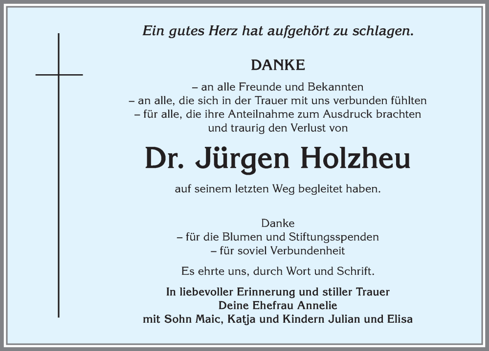 Traueranzeige von Jürgen Holzheu von Augsburger Allgemeine, Mindelheimer Zeitung