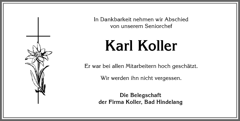 Traueranzeige von Karl Koller von Allgäuer Anzeigeblatt