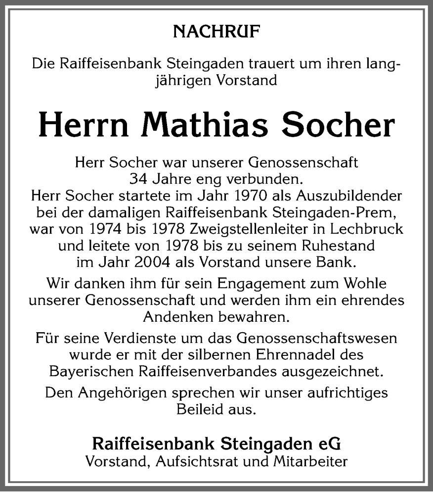 Traueranzeige von Mathias Socher von Allgäuer Zeitung, Füssen