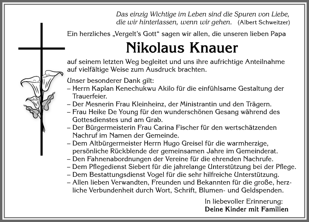 Traueranzeige von Nikolaus Knauer von Allgäuer Zeitung, Marktoberdorf