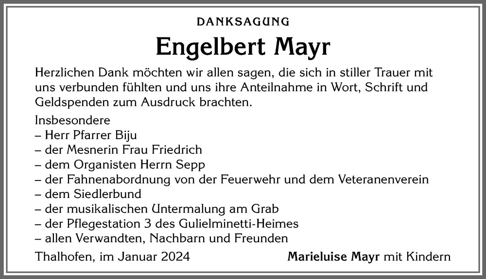 Traueranzeige von Engelbert Mayr von Allgäuer Zeitung, Marktoberdorf