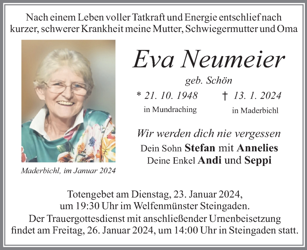 Traueranzeige von Eva Neumeier von Allgäuer Zeitung, Füssen