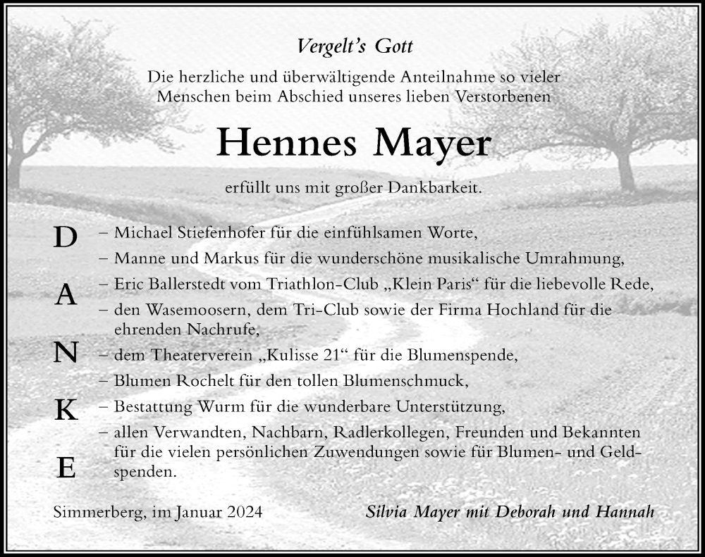 Traueranzeige von Hennes Mayer von Der Westallgäuer