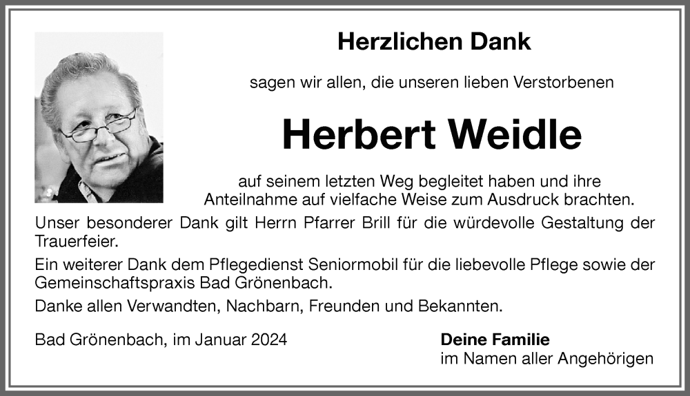 Traueranzeige von Herbert Weidle von Memminger Zeitung