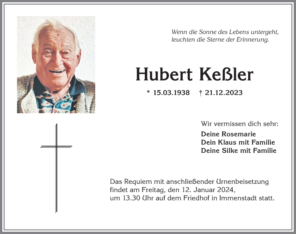 Traueranzeige von Hubert Keßler von Allgäuer Anzeigeblatt