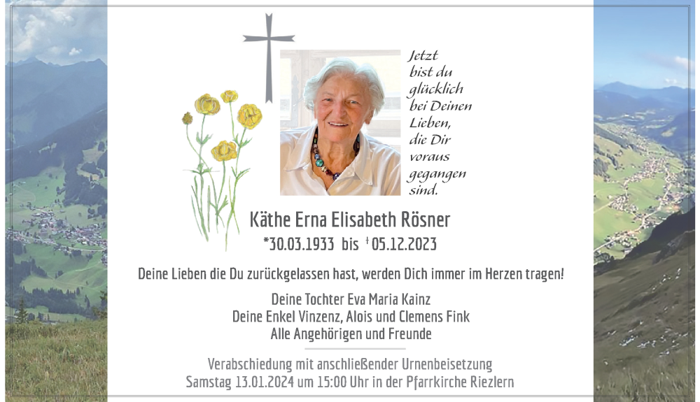 Traueranzeige von Käthe Erna Elisabeth Rösner von Allgäuer Anzeigeblatt