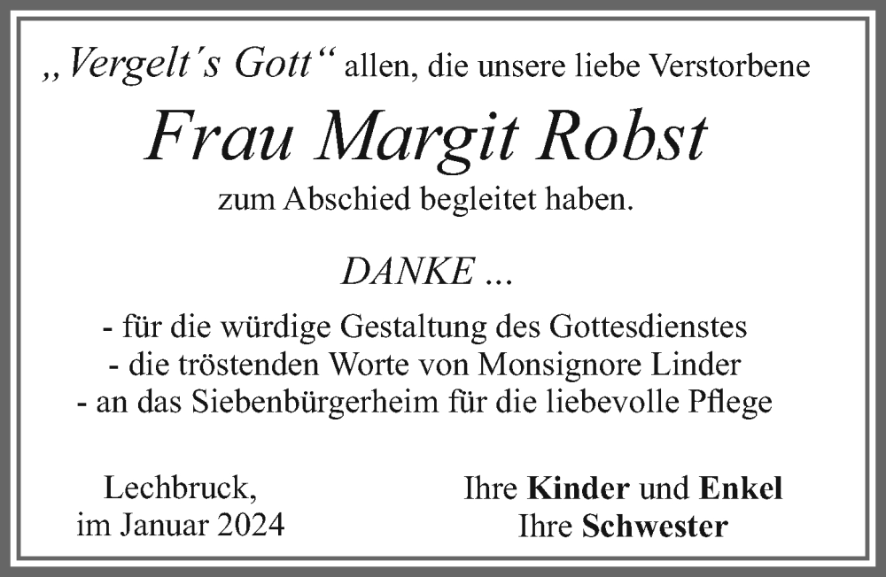 Traueranzeige von Margit Robst von Allgäuer Zeitung, Füssen