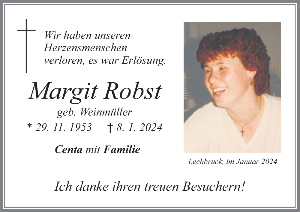 Traueranzeige von Margit Robst von Allgäuer Zeitung, Füssen