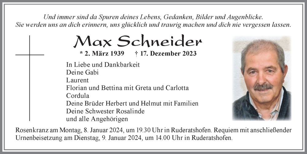 Traueranzeige von Max Schneider von Allgäuer Zeitung, Marktoberdorf