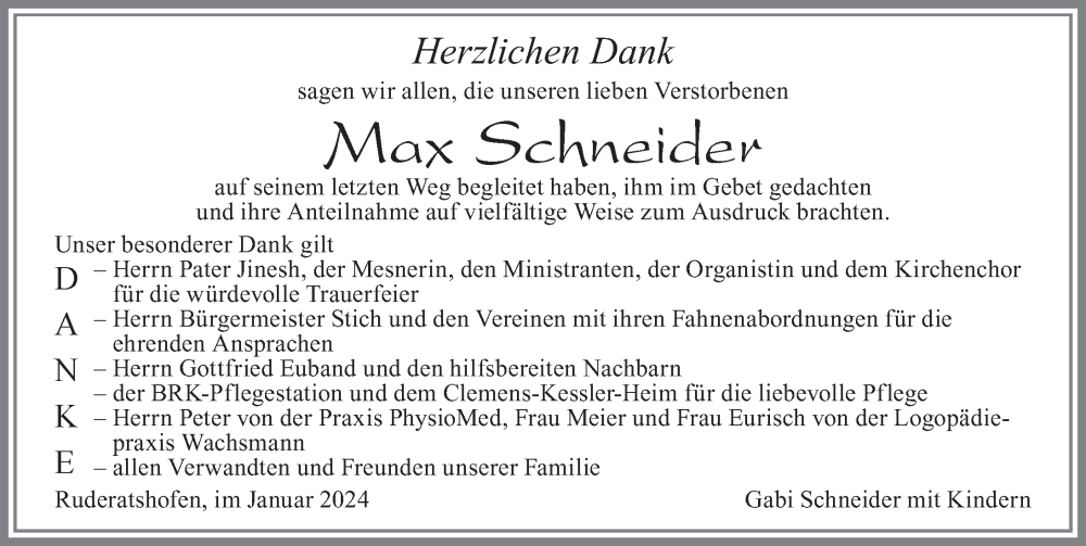 Traueranzeige von Max Schneider von Allgäuer Zeitung, Marktoberdorf