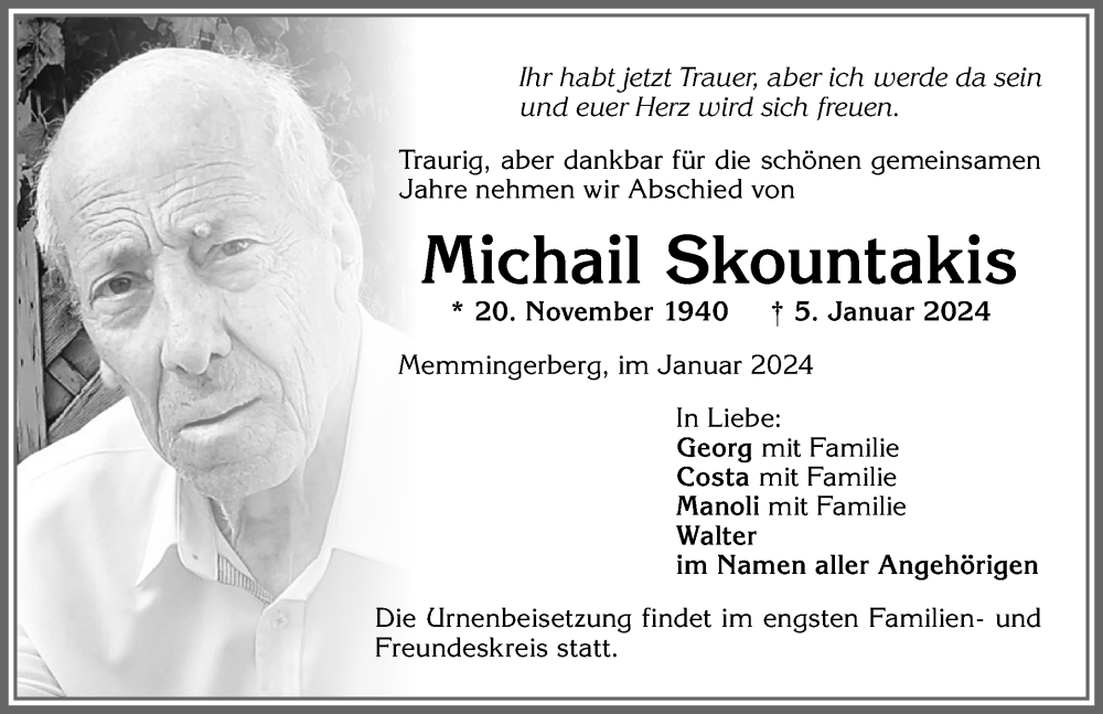 Traueranzeige von Michail Skountakis von Memminger Zeitung