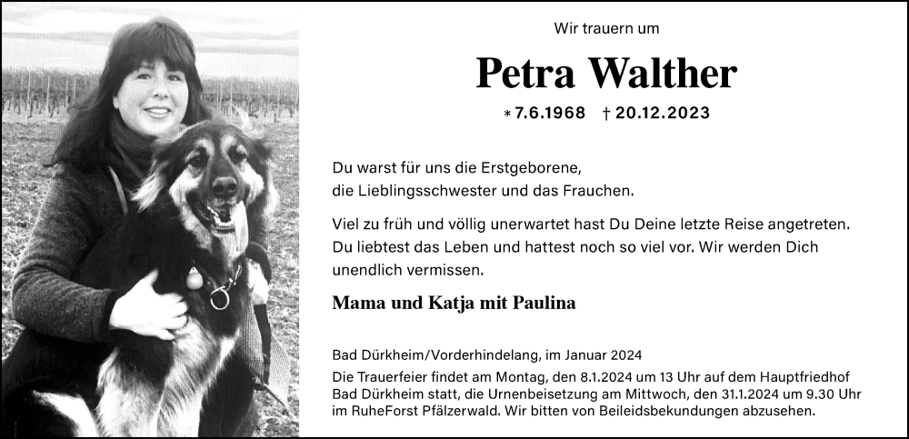 Traueranzeige von Petra Walther von Allgäuer Anzeigeblatt