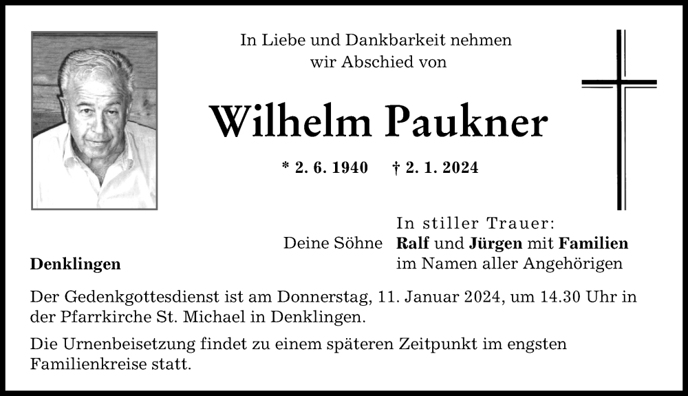 Traueranzeige von Wilhelm Paukner von Augsburger Allgemeine, Landsberger Tagblatt