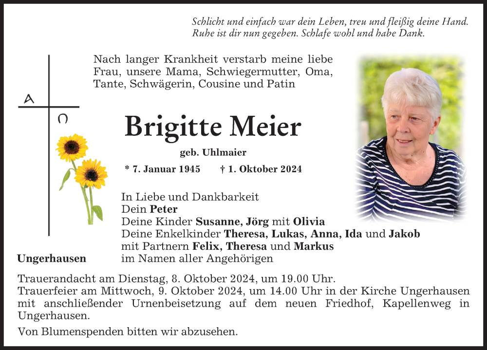 Traueranzeige von Brigitte Meier von Memminger Zeitung