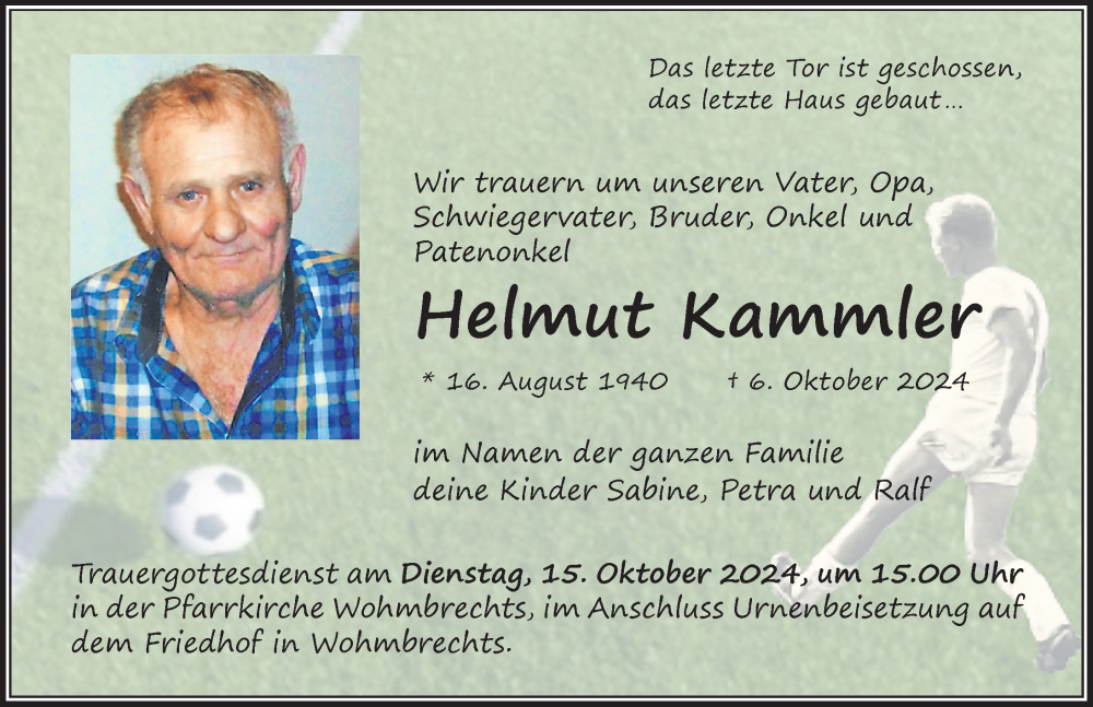 Traueranzeige von Helmut Kammler von Der Westallgäuer