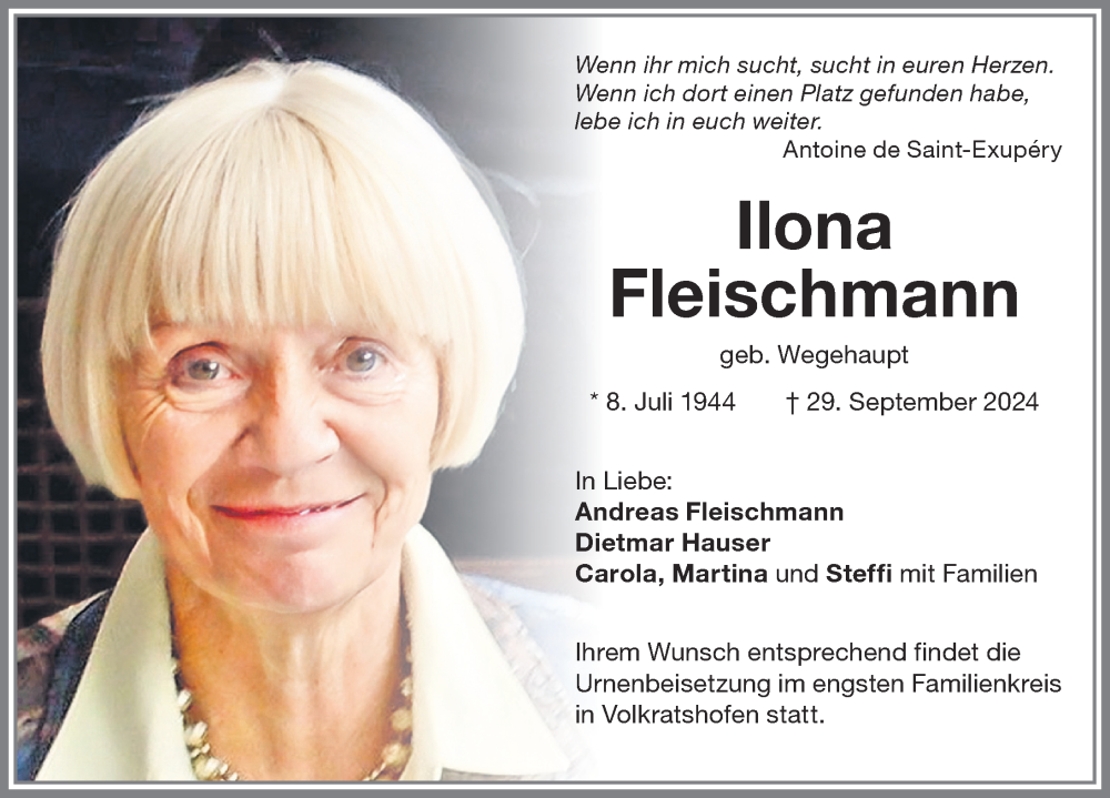 Traueranzeige von Ilona Fleischmann von Memminger Zeitung