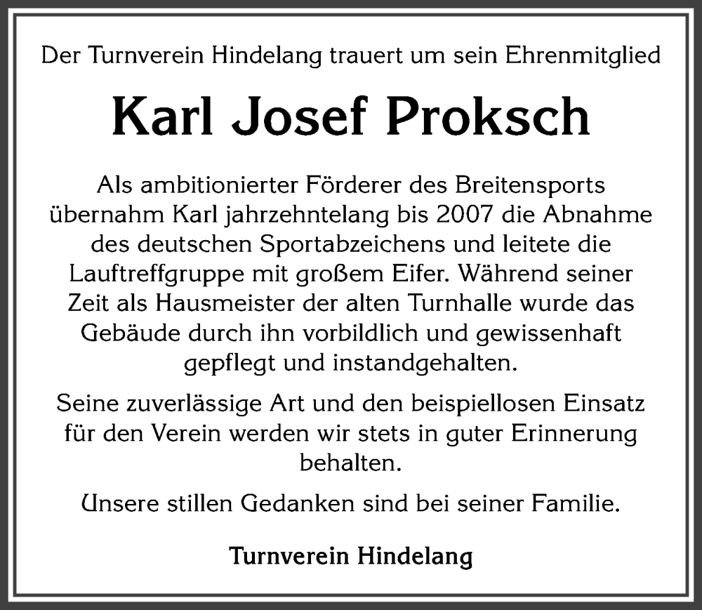 Traueranzeige von Karl Josef Proksch von Allgäuer Anzeigeblatt