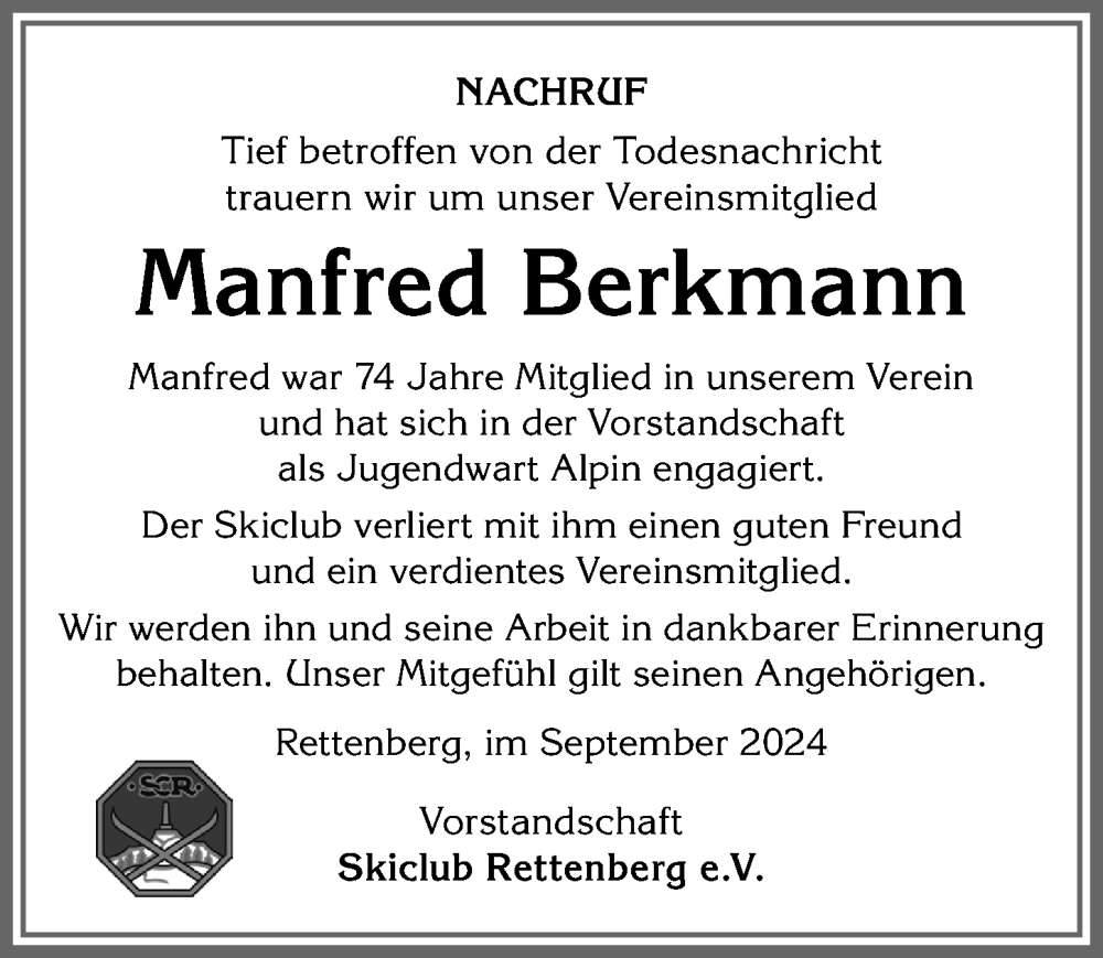 Traueranzeige von Manfred Berkmann von Allgäuer Anzeigeblatt