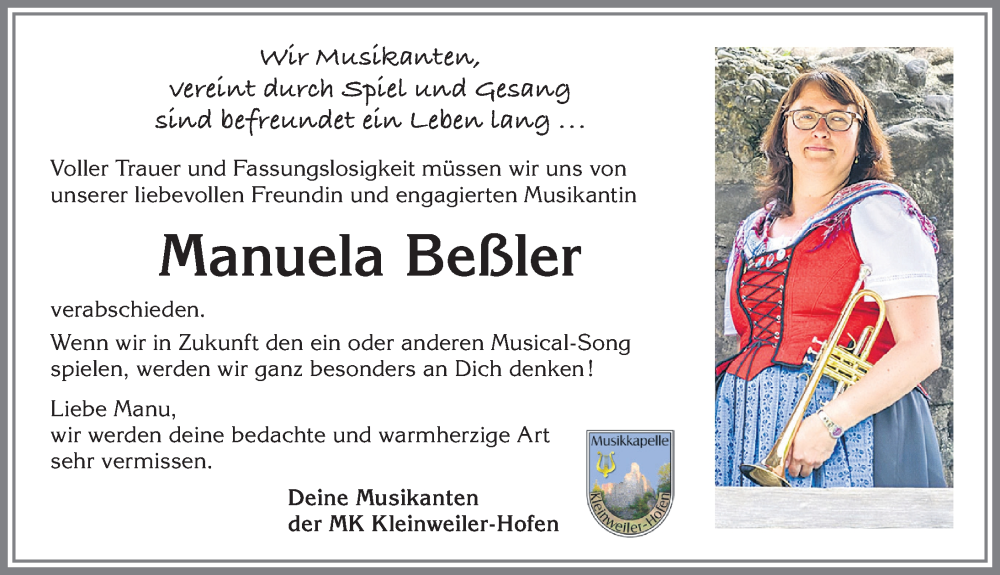 Traueranzeige von Manuela Beßler von Allgäuer Zeitung,Kempten