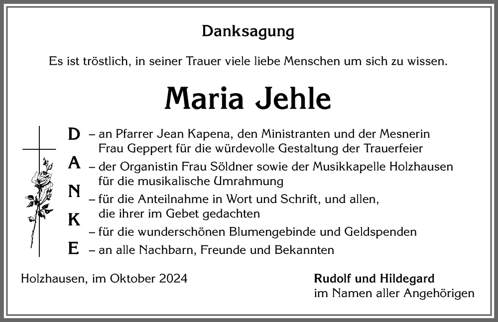 Traueranzeige von Maria Jehle von Augsburger Allgemeine, Landsberger Tagblatt