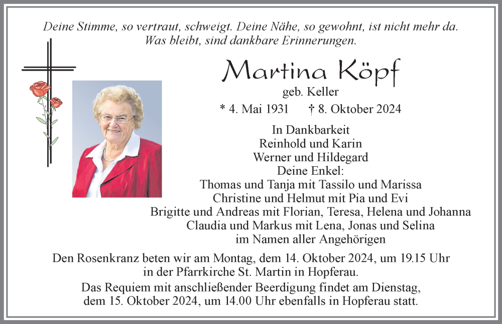 Traueranzeige von Martina Köpf von Allgäuer Zeitung, Füssen