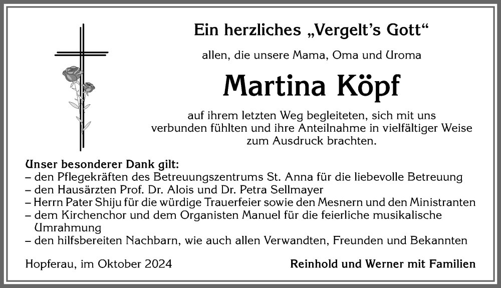 Traueranzeige von Martina Köpf von Allgäuer Zeitung, Füssen