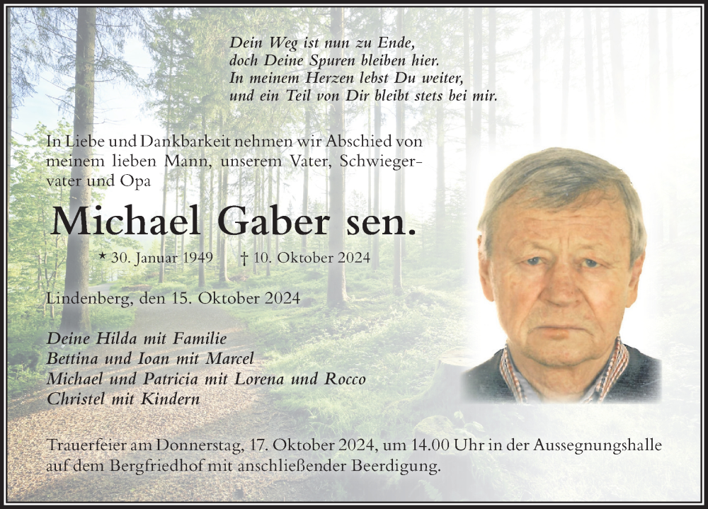 Traueranzeige von Michael Gaber von Der Westallgäuer