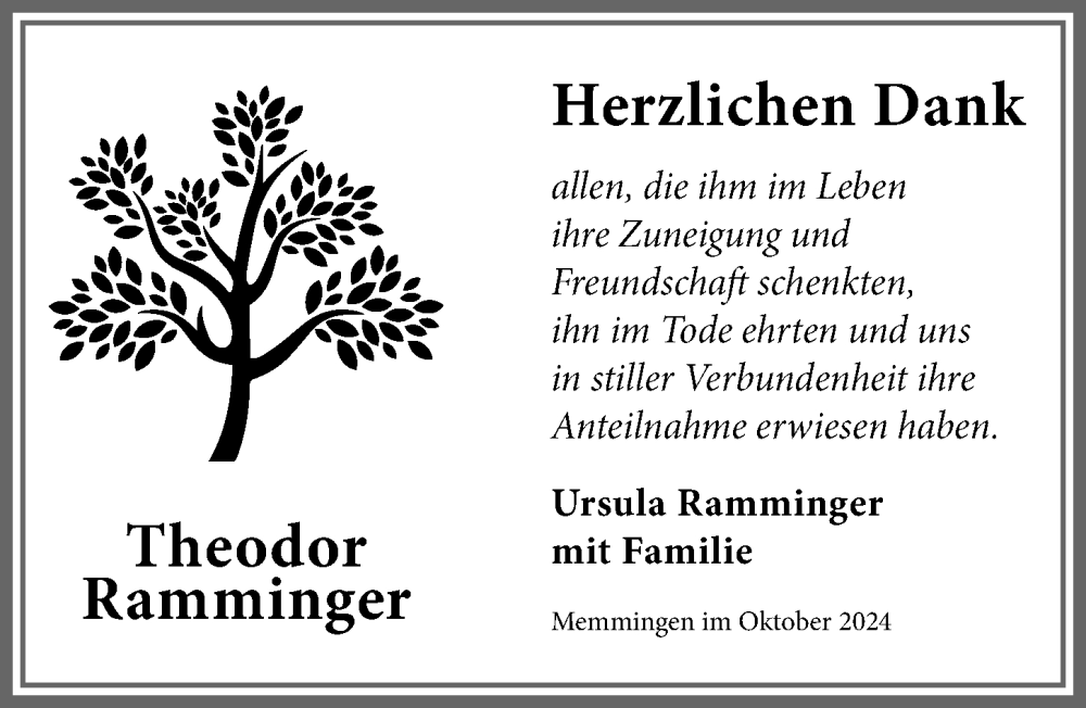 Traueranzeige von Theodor Ramminger von Memminger Zeitung