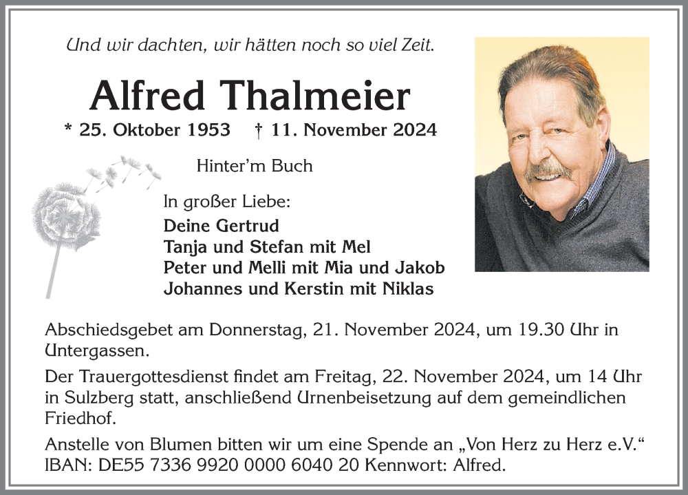 Traueranzeige von Alfred Thalmeier von Allgäuer Zeitung,Kempten