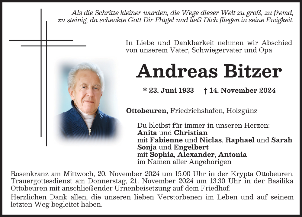 Traueranzeige von Andreas Bitzer von Memminger Zeitung