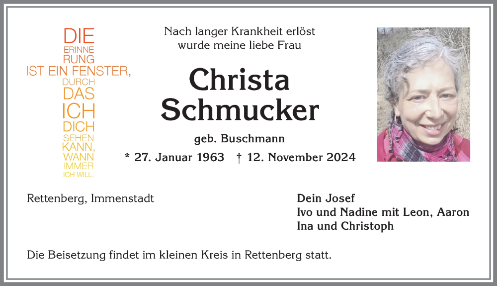 Traueranzeige von Christa Schmucker von Allgäuer Anzeigeblatt