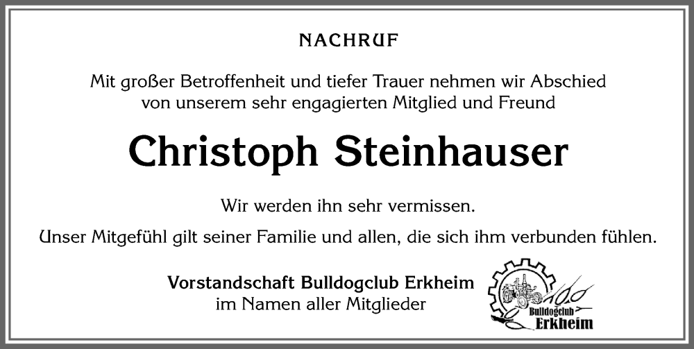 Traueranzeige von Christoph Steinhauser von Memminger Zeitung