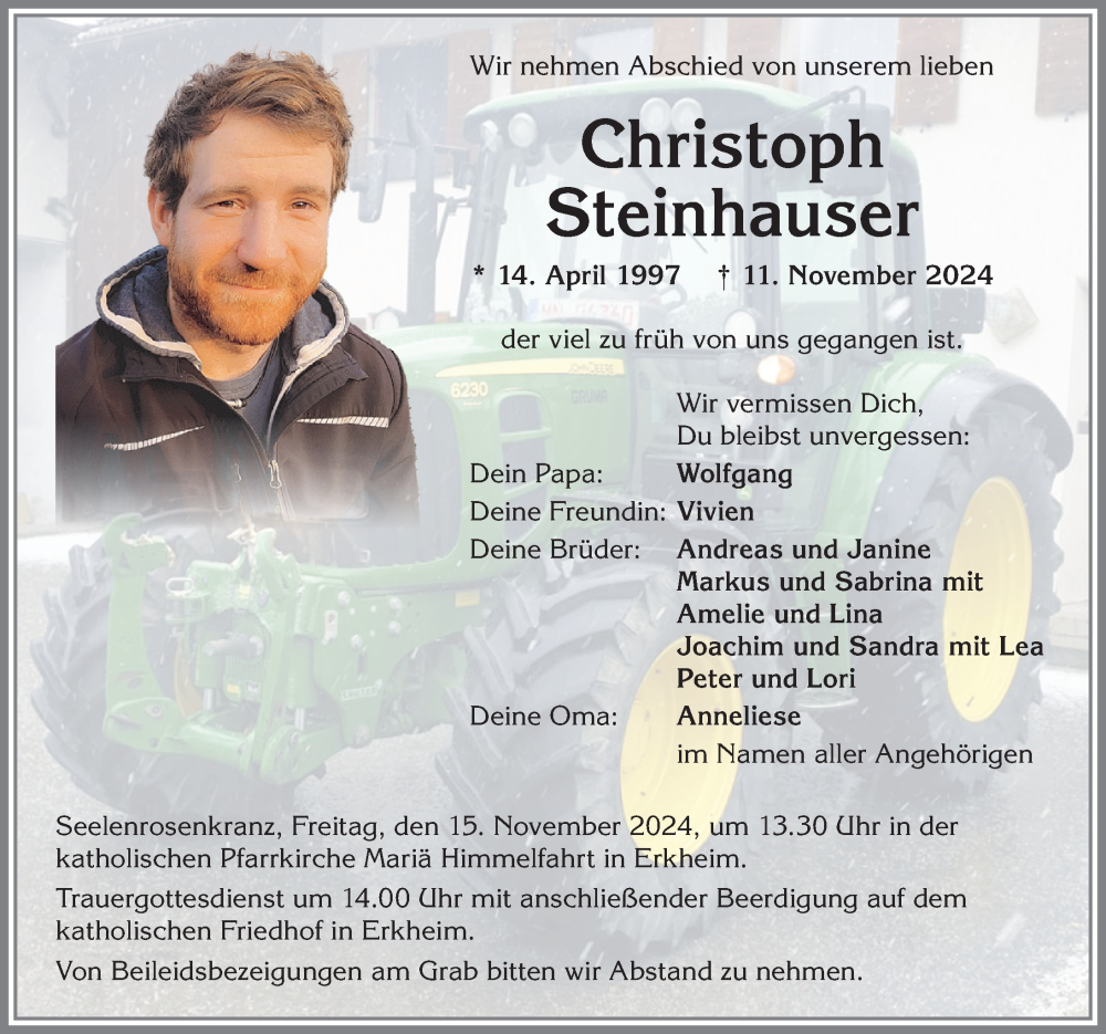 Traueranzeige von Christoph Steinhauser von Memminger Zeitung